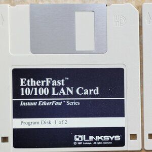 Vintage Floppy Disk - Linksys EtherFast 10/100 LAN Card Program Disks, 1997